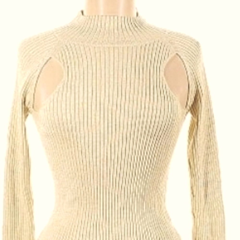 Sexy cut-out turtleneck, cream & gold accent blended together (new)